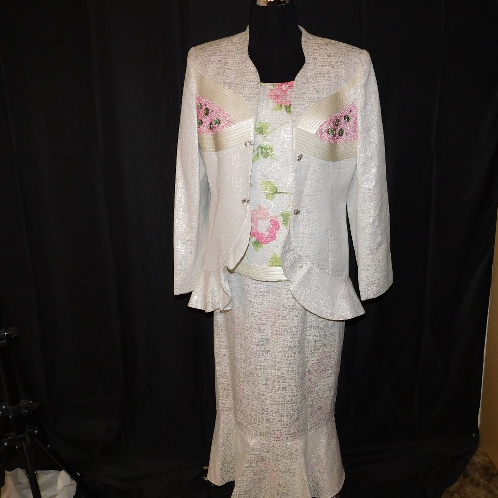 Louise Ricci NWT 3 Piece Beaded Rhinestone Women's Designer Suit Size 10